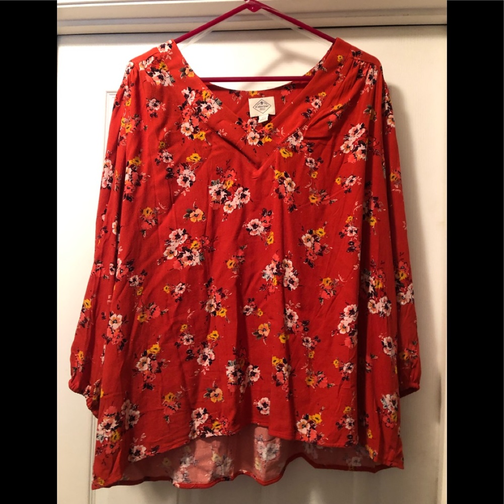 Red floral blouse